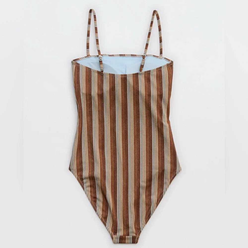 Striped Brown and Cream Glitter Swimsuit - Picture 2 of 2